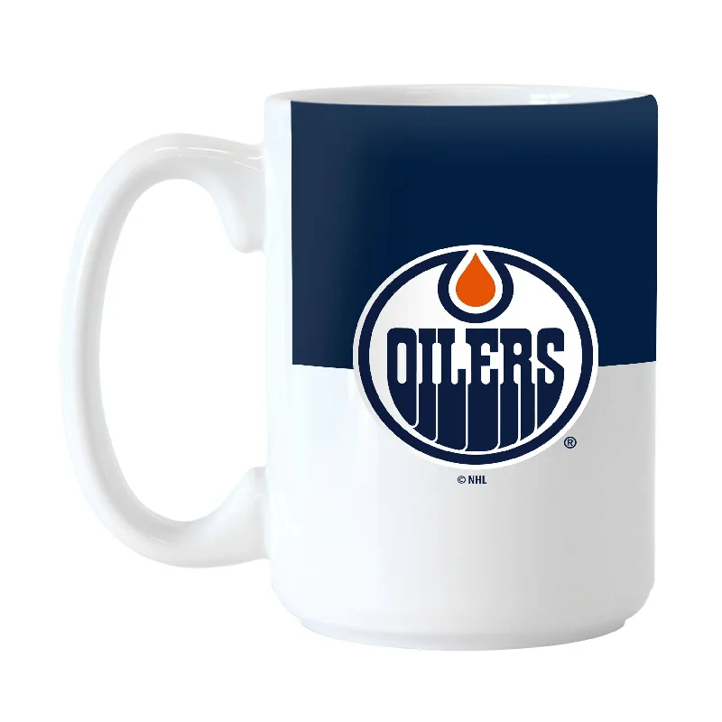 Custom Team Mug For Sports Merchandise-Edmonton Oilers Color Block 15 oz Sublimated Mug