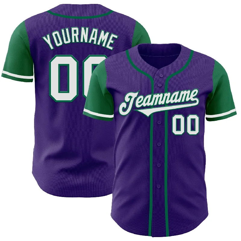 Baseball Jersey With Custom Team Photos-Custom Purple White-Kelly Green Authentic Two Tone Baseball Jersey