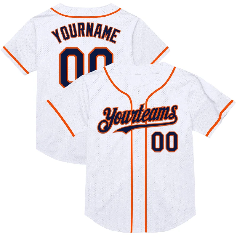 Custom Baseball Jersey For Special Team Edition-Custom White Navy-Orange Mesh Authentic Throwback Baseball Jersey