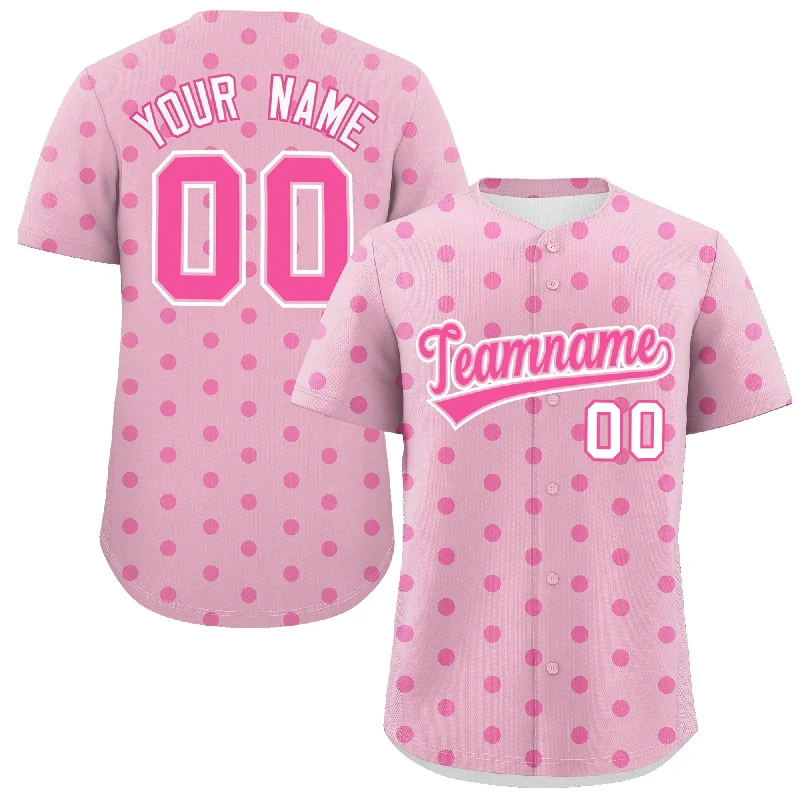 Baseball Jersey For Holiday Gifts-Custom Light Pink Pink Personalized Polka Dot Graffiti Pattern Authentic Baseball Jersey