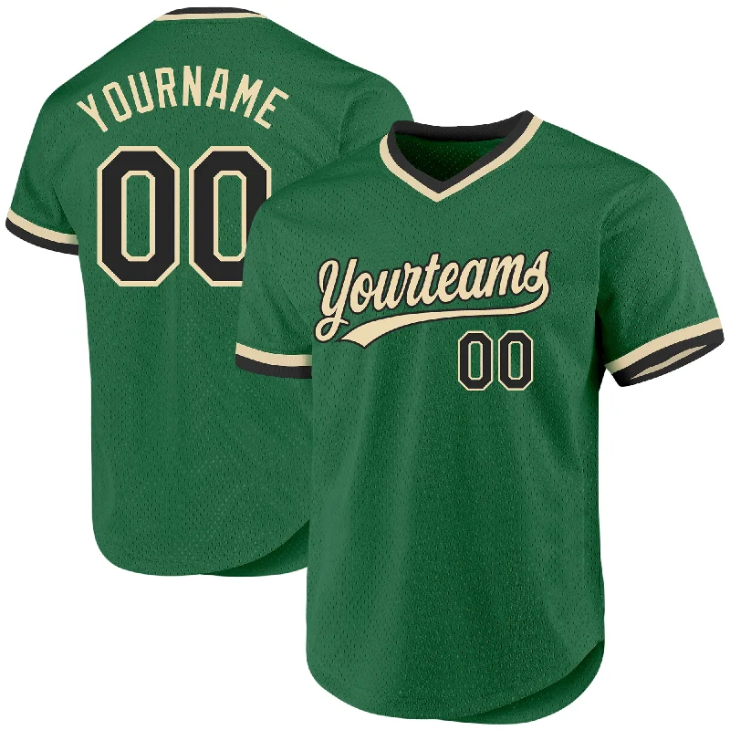 Baseball Jersey For Team Participation-Custom Kelly Green Black-Cream Authentic Throwback Baseball Jersey