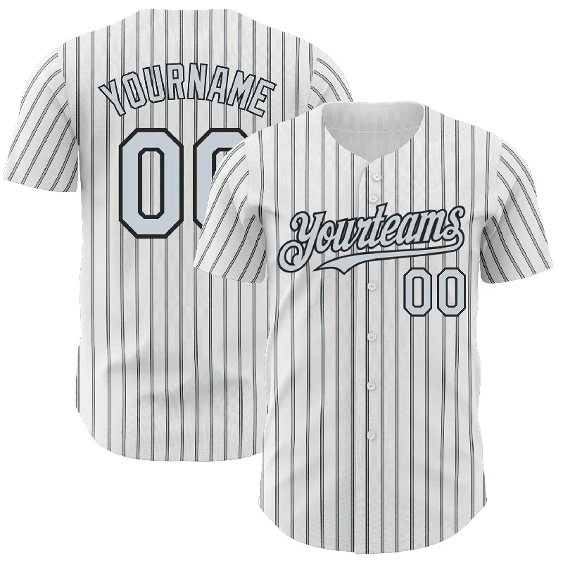 Custom Baseball Jersey For Event Promotions-Custom White (Black Silver Pinstripe) Silver-Black Authentic Baseball Jersey