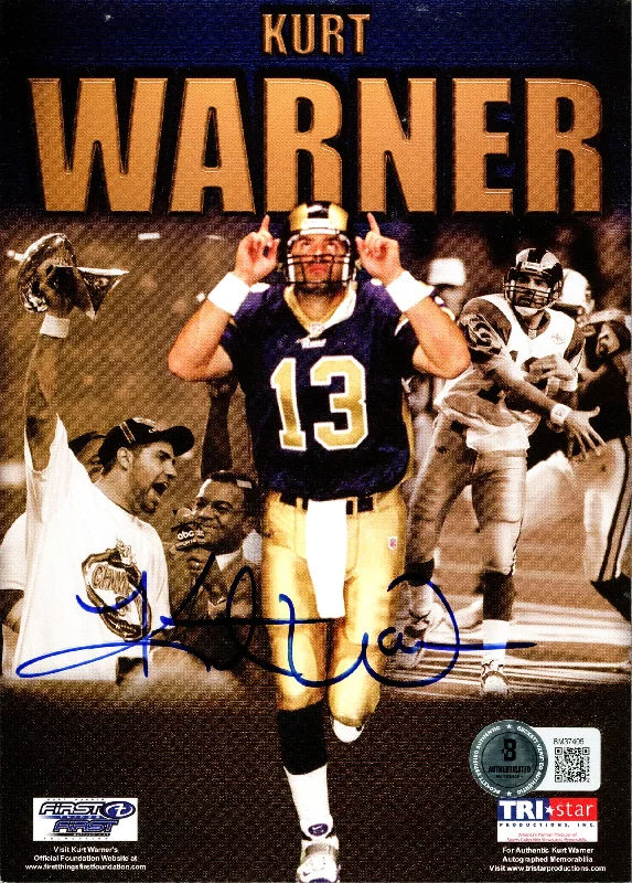 Personalized Rugby Helmet For Player Equipment-Kurt Warner Autographed 5x7 Photo St. Louis Cardinals Beckett BAS QR