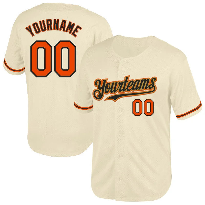 Custom Baseball Jersey For Exclusive League Events-Custom Cream Orange Black-Old Gold Mesh Authentic Throwback Baseball Jersey