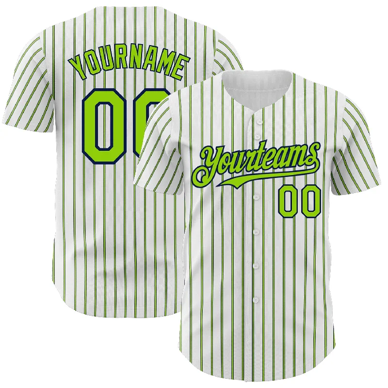 Custom Baseball Jersey For Player Gifts & Recognition-Custom White (Navy Neon Green Pinstripe) Neon Green-Navy Authentic Baseball Jersey