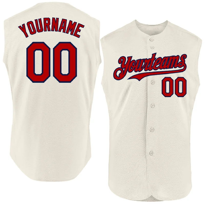 Custom Baseball Jersey For Player Representation-Custom Cream Red-Navy Authentic Sleeveless Baseball Jersey