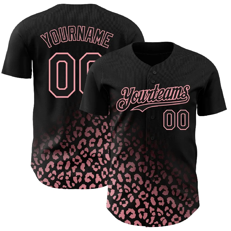 Baseball Jersey For High-Quality Team Wear-Custom Black Medium Pink 3D Pattern Design Leopard Print Fade Fashion Authentic Baseball Jersey