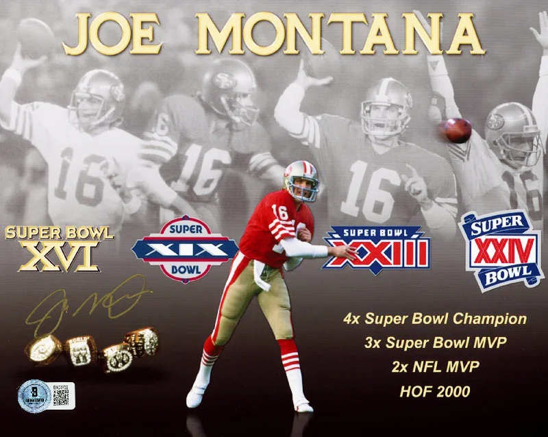 Customizable Rugby Helmet-Joe Montana Autographed 8x10 Photo San Francisco 49ers Beckett BAS QR