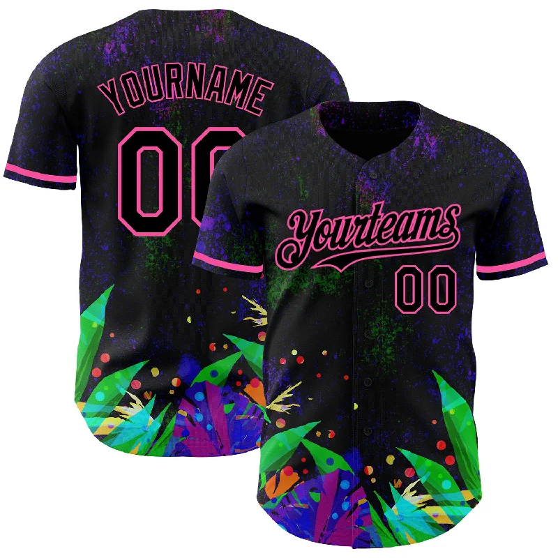 Baseball Jersey With Custom Name & Number-Custom Black Pink 3D Pattern Design Holi Festival Color Powder Authentic Baseball Jersey