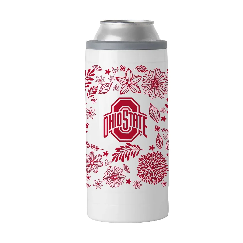 Personalized Team Mug For Charity Events-Ohio State 12oz Botanical Slim Can Coolie