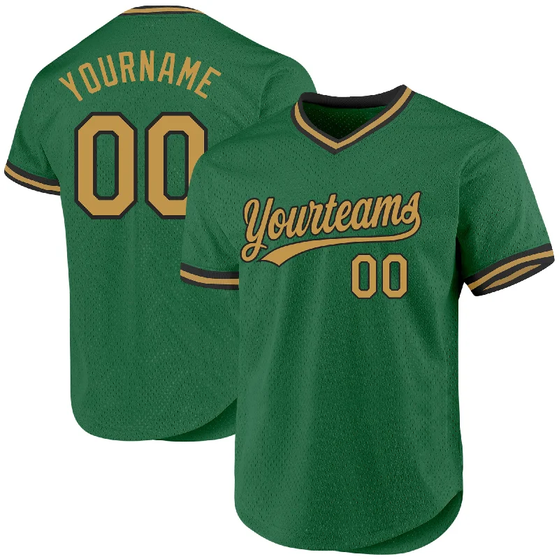 Personalized Baseball Jersey For Prize Distribution-Custom Kelly Green Old Gold-Black Authentic Throwback Baseball Jersey