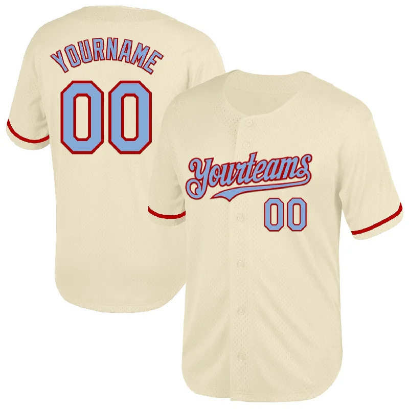 Custom Baseball Jersey For Limited Edition Designs-Custom Cream Light Blue-Red Mesh Authentic Throwback Baseball Jersey