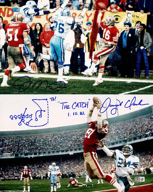 Personalized Rugby Helmet For Sponsorship Recognition-Joe Montana & Dwight Clark Autographed 16x20 Photo San Francisco 49ers "The Catch, Sprint Right Option Play Sketch" Beckett BAS QR