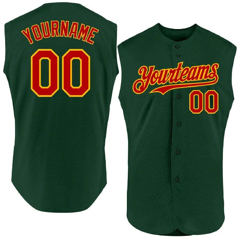 Personalized Baseball Jersey For Adults-Custom Green Red-Gold Authentic Sleeveless Baseball Jersey