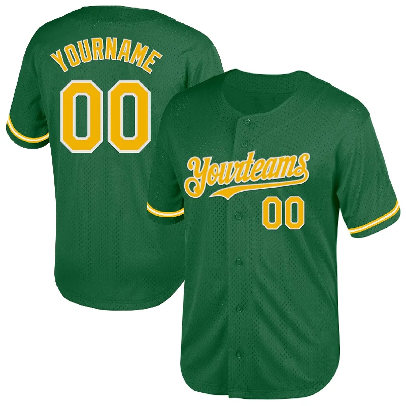 Personalized Baseball Jersey For Exclusive Team Merchandise-Custom Kelly Green Gold-White Mesh Authentic Throwback Baseball Jersey