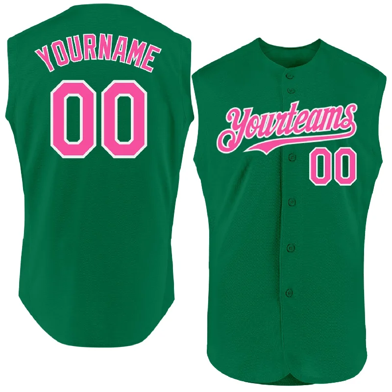 Baseball Jersey For Player Achievement Trophies-Custom Kelly Green Pink-White Authentic Sleeveless Baseball Jersey