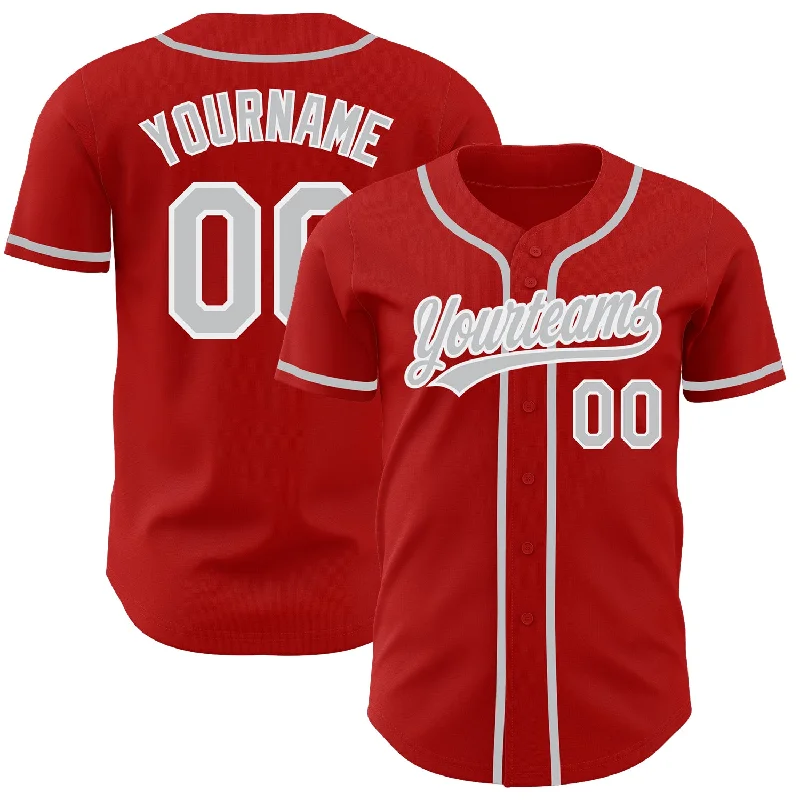 Baseball Jersey With Signature Player Designs-Custom Red Gray-White Authentic Baseball Jersey