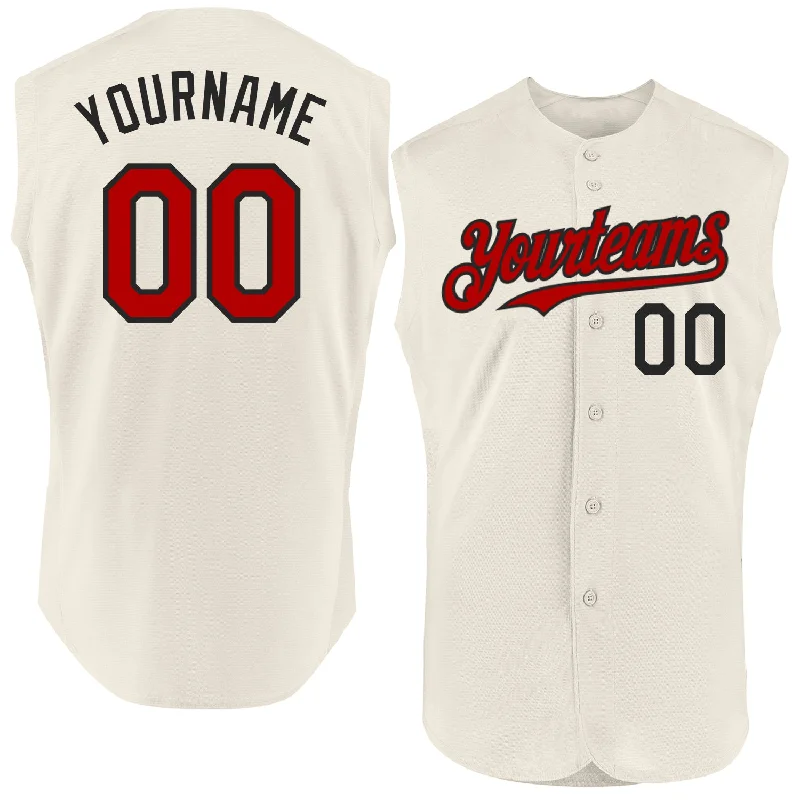 Custom Baseball Jersey For Team Loyalty-Custom Cream Red-Black Authentic Sleeveless Baseball Jersey