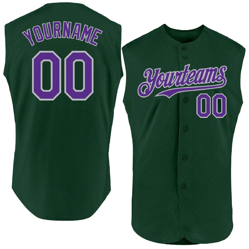 Baseball Jersey With Custom Text & Logo-Custom Green Purple-Gray Authentic Sleeveless Baseball Jersey