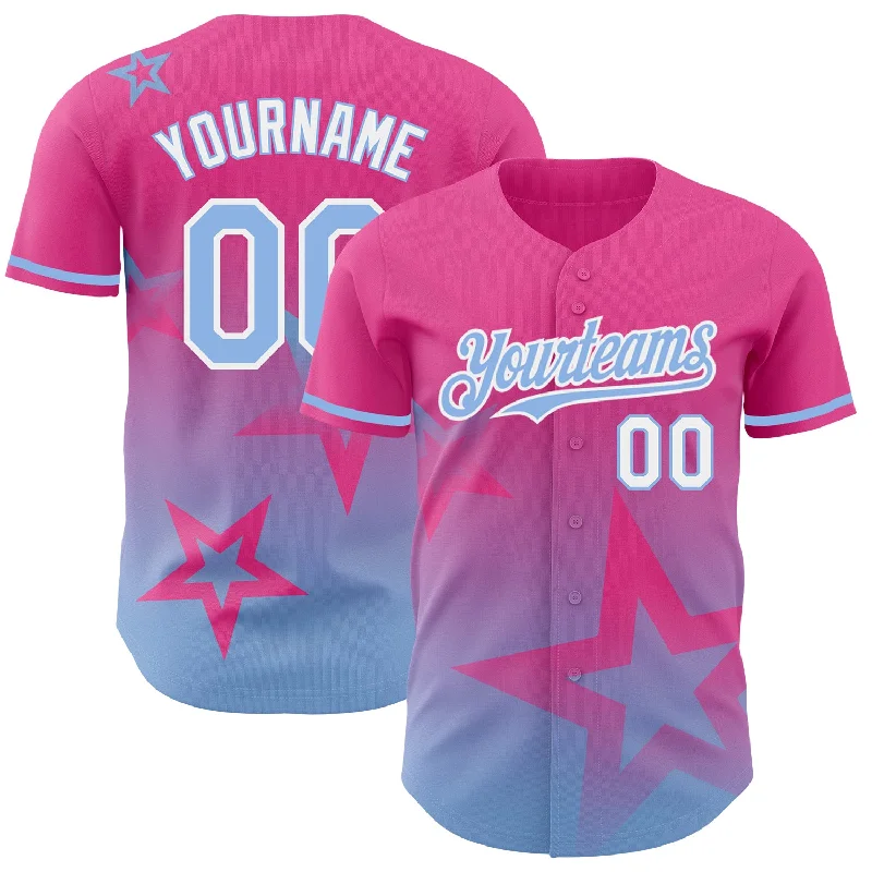 Baseball Jersey For Special League Teams-Custom Pink Light Blue-White 3D Pattern Design Gradient Style Twinkle Star Authentic Baseball Jersey