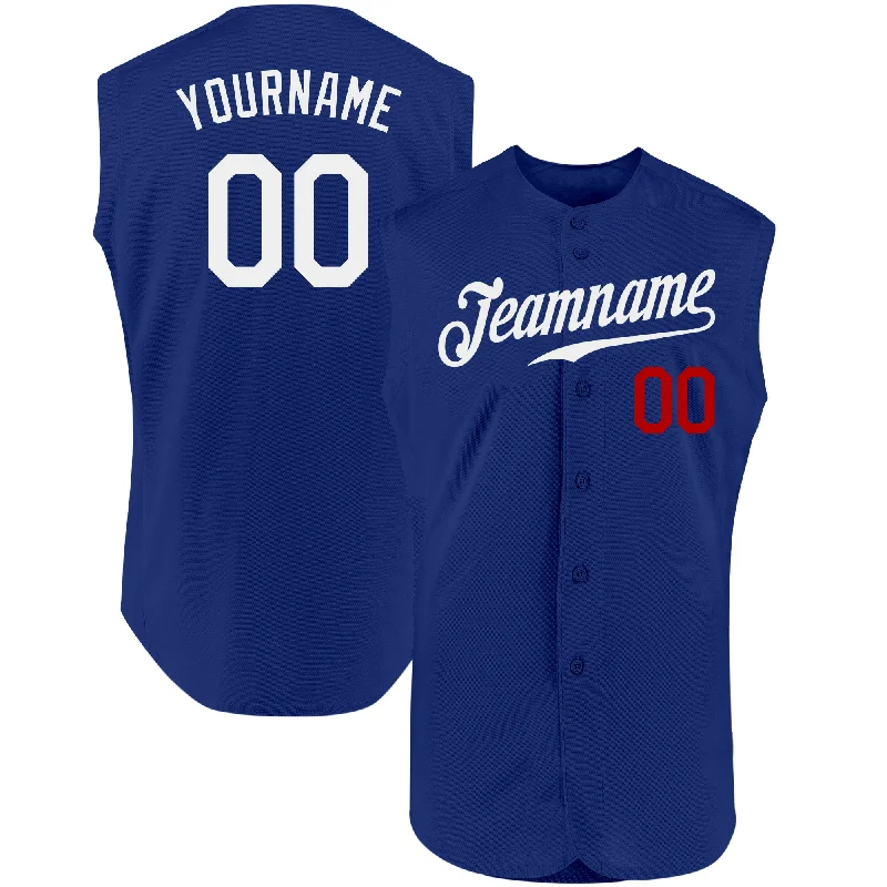 Custom Baseball Jersey For Professional Teams-Custom Royal White-Red Authentic Sleeveless Baseball Jersey