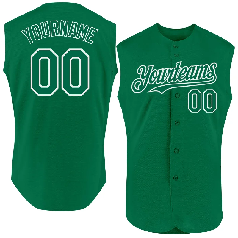 Personalized Baseball Jersey For Men-Custom Kelly Green White Authentic Sleeveless Baseball Jersey