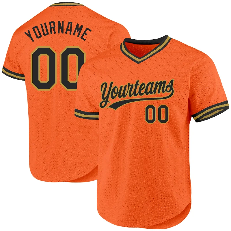 Custom Baseball Jersey For Special Team Edition-Custom Orange Black-Old Gold Authentic Throwback Baseball Jersey