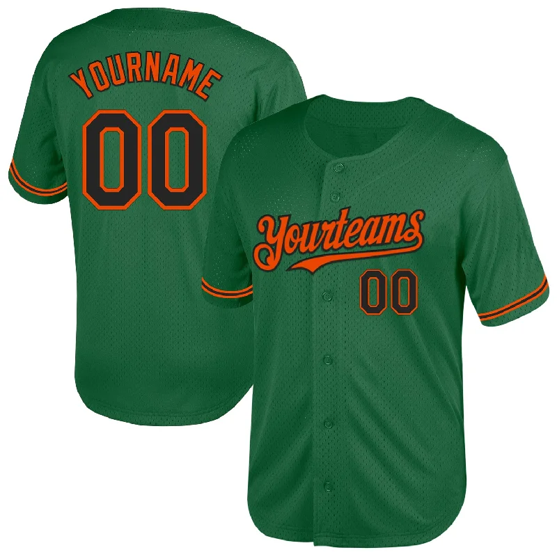 Personalized Baseball Jersey For Player Pride-Custom Kelly Green Black-Orange Mesh Authentic Throwback Baseball Jersey