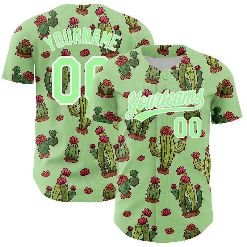 Baseball Jersey With Custom Name-Custom Green Pea Green-White 3D Pattern Design Cactus Festival Authentic Baseball Jersey