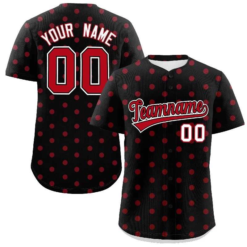 Custom Baseball Jersey For Tournament Prizes-Custom Black Red Personalized Polka Dot Graffiti Pattern Authentic Baseball Jersey