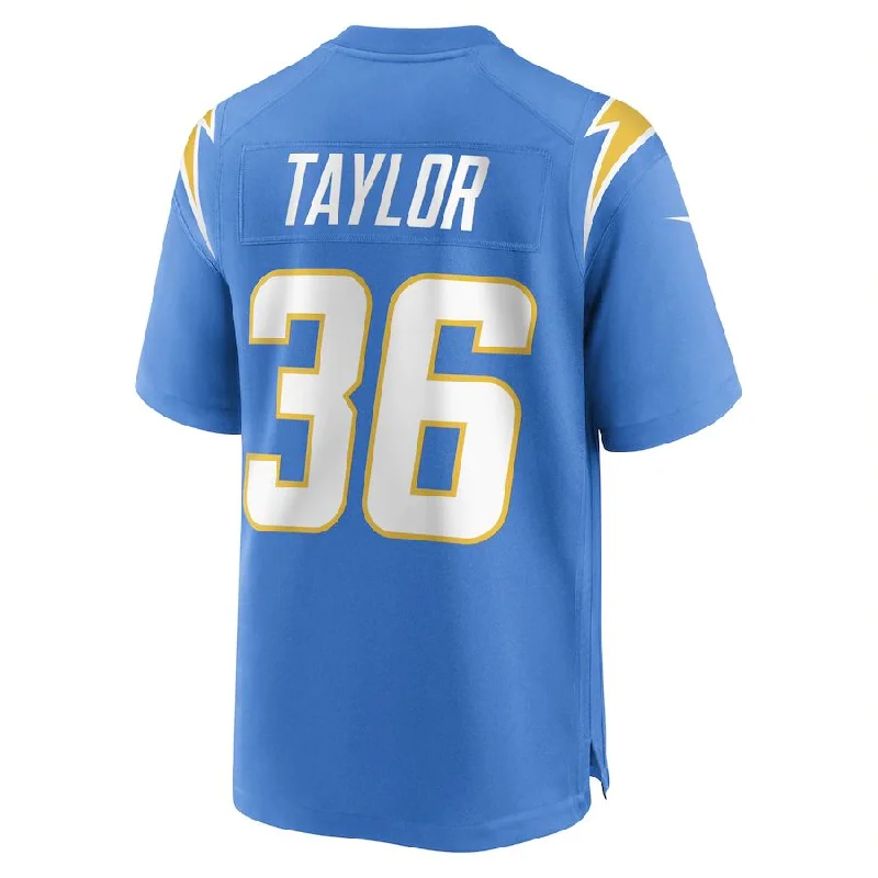 Custom Rugby Jersey For School Competitions-LA.Chargers #36 Ja'Sir Taylor Powder Blue Game Player Jersey Stitched American Football Jerseys