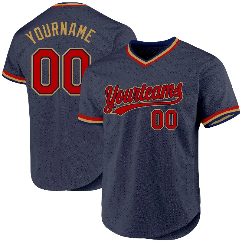 Personalized Baseball Jersey For Team Performance-Custom Navy Red-Old Gold Authentic Throwback Baseball Jersey