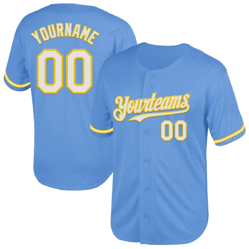 Custom Baseball Jersey For Special Team Edition-Custom Light Blue White-Yellow Mesh Authentic Throwback Baseball Jersey