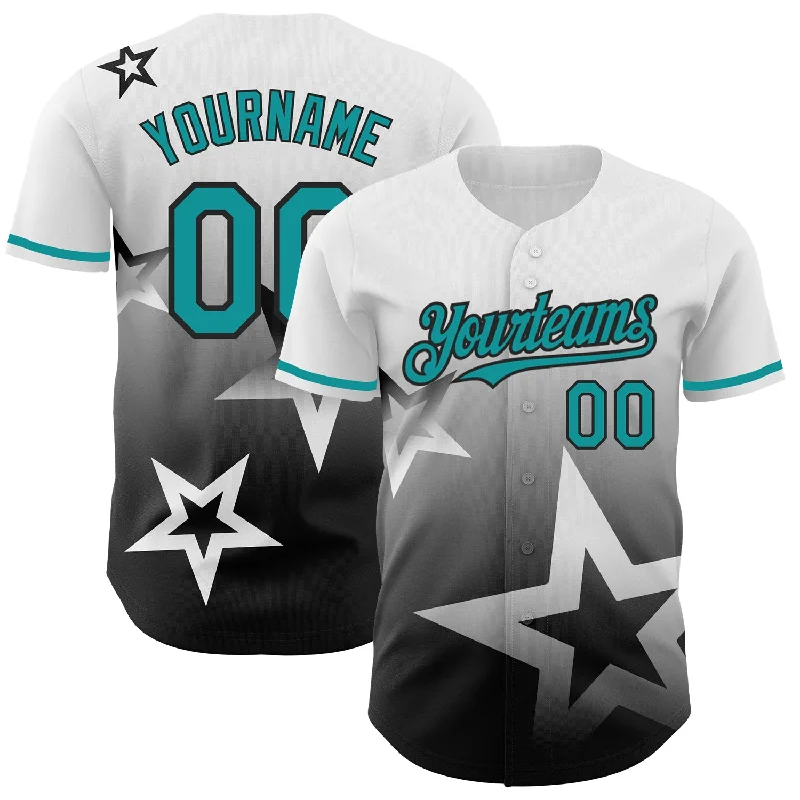 Personalized Baseball Jersey For Sponsors-Custom White Teal-Black 3D Pattern Design Gradient Style Twinkle Star Authentic Baseball Jersey