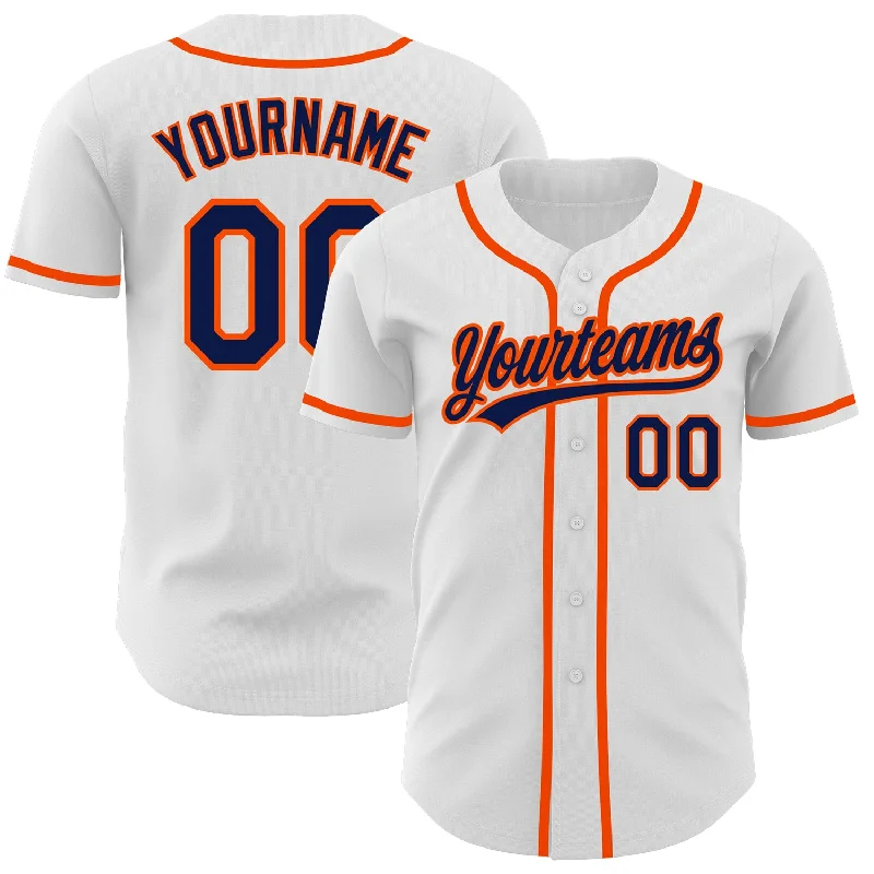 Baseball Jersey With Custom Team Message-Custom White Navy-Orange Authentic Baseball Jersey