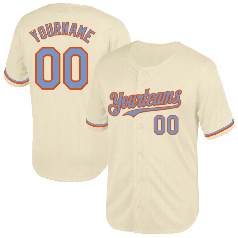 Baseball Jersey For Championship Events-Custom Cream Powder Blue-Orange Mesh Authentic Throwback Baseball Jersey