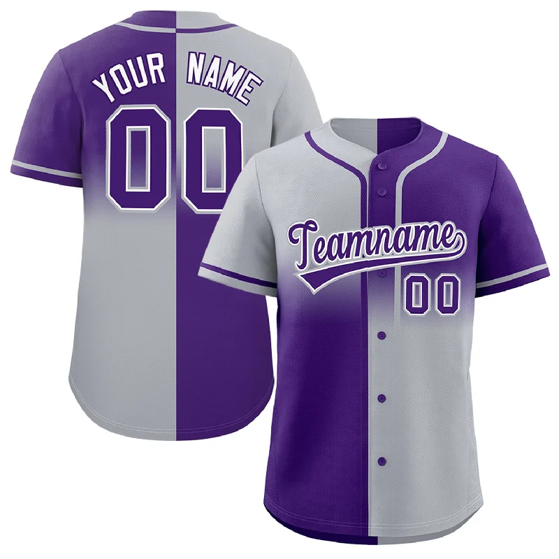 Custom Baseball Jersey For End-of-Season Gifts-Custom Purple Gray Personalized Symmetrical Gradient Design Authentic Baseball Jersey