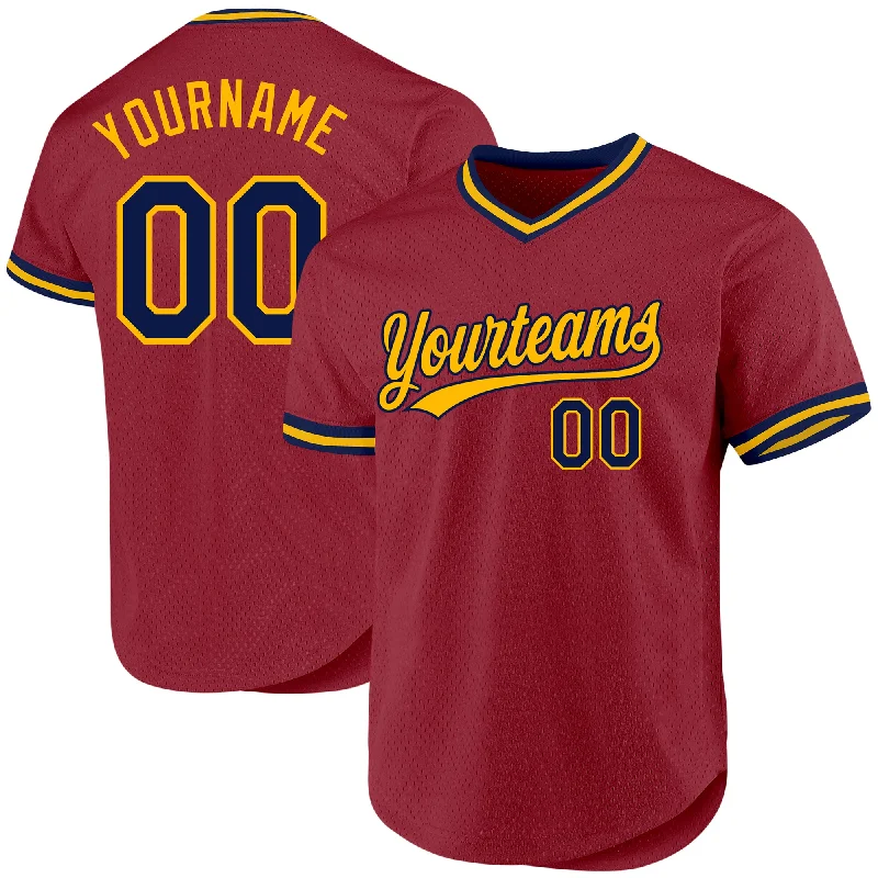 Personalized Baseball Jersey For Baseball Fans-Custom Maroon Navy-Gold Authentic Throwback Baseball Jersey