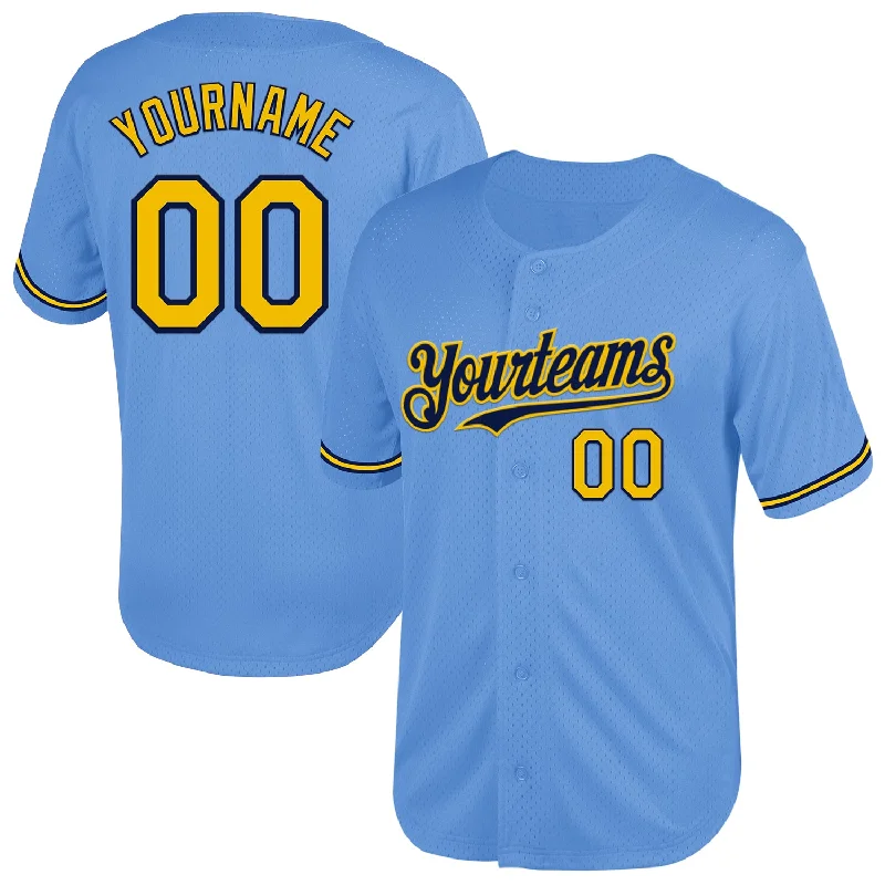 Personalized Baseball Jersey For Limited Edition Fans-Custom Light Blue Yellow-Navy Mesh Authentic Throwback Baseball Jersey