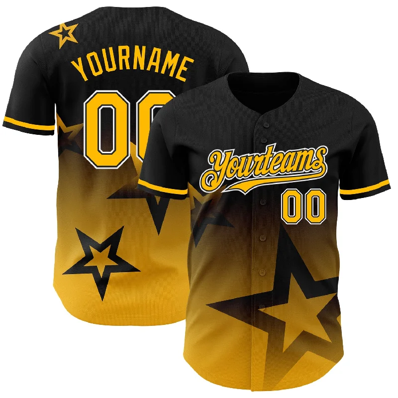 Personalized Baseball Jersey For Exclusive Offers-Custom Black Gold-White 3D Pattern Design Gradient Style Twinkle Star Authentic Baseball Jersey