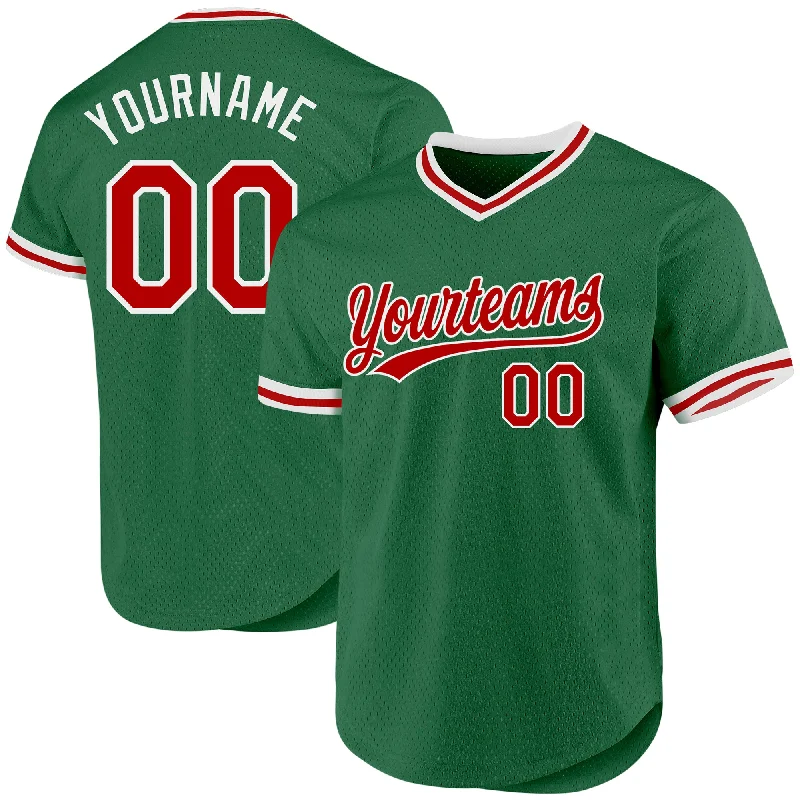 Custom Baseball Jersey For Players-Custom Kelly Green Red-White Authentic Throwback Baseball Jersey