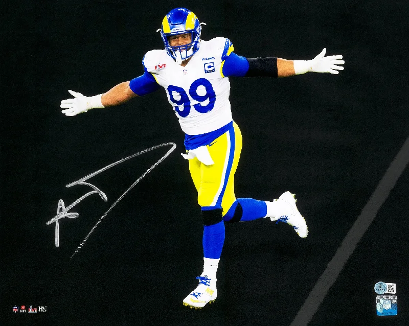 Personalized Rugby Helmet For Player Safety-Aaron Donald Autographed 16x20 Photo Los Angeles Rams Super Bowl LVI 56 Spotlight Beckett BAS Witness