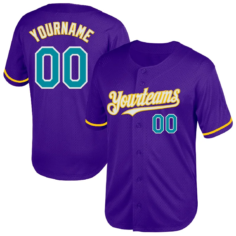 Custom Baseball Jersey For Fanatics & Enthusiasts-Custom Purple Teal-Yellow Mesh Authentic Throwback Baseball Jersey