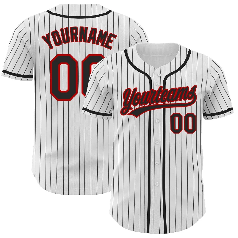 Baseball Jersey For School Sports Events-Custom White Black Pinstripe Black-Red Authentic Baseball Jersey