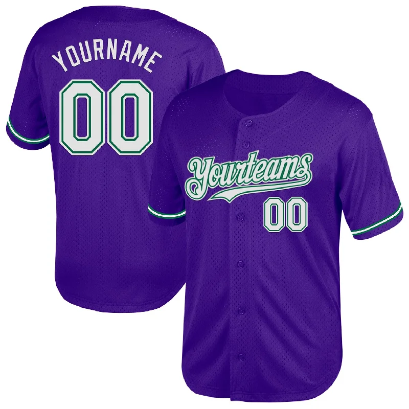 Custom Baseball Jersey For Fanatics & Enthusiasts-Custom Purple White-Kelly Green Mesh Authentic Throwback Baseball Jersey