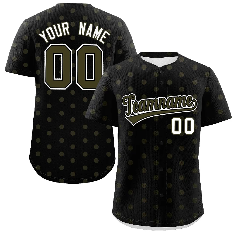 Baseball Jersey With Signature Player Designs-Custom Black Olive Personalized Polka Dot Graffiti Pattern Authentic Baseball Jersey