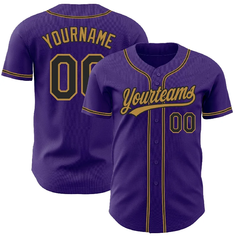 Custom Baseball Jersey For Fans-Custom Purple Black-Old Gold Authentic Baseball Jersey