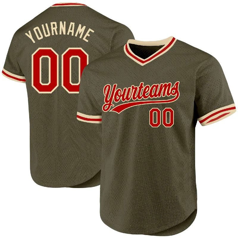 Custom Baseball Jersey For Sports Events-Custom Olive Red-Cream Authentic Throwback Salute To Service Baseball Jersey