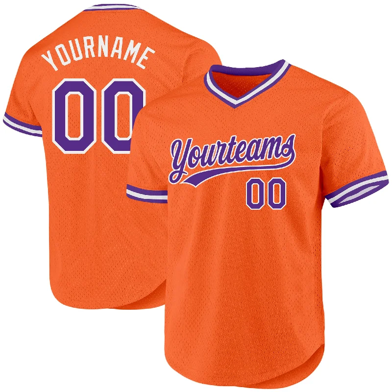 Baseball Jersey For Sponsor Logos-Custom Orange Purple-White Authentic Throwback Baseball Jersey