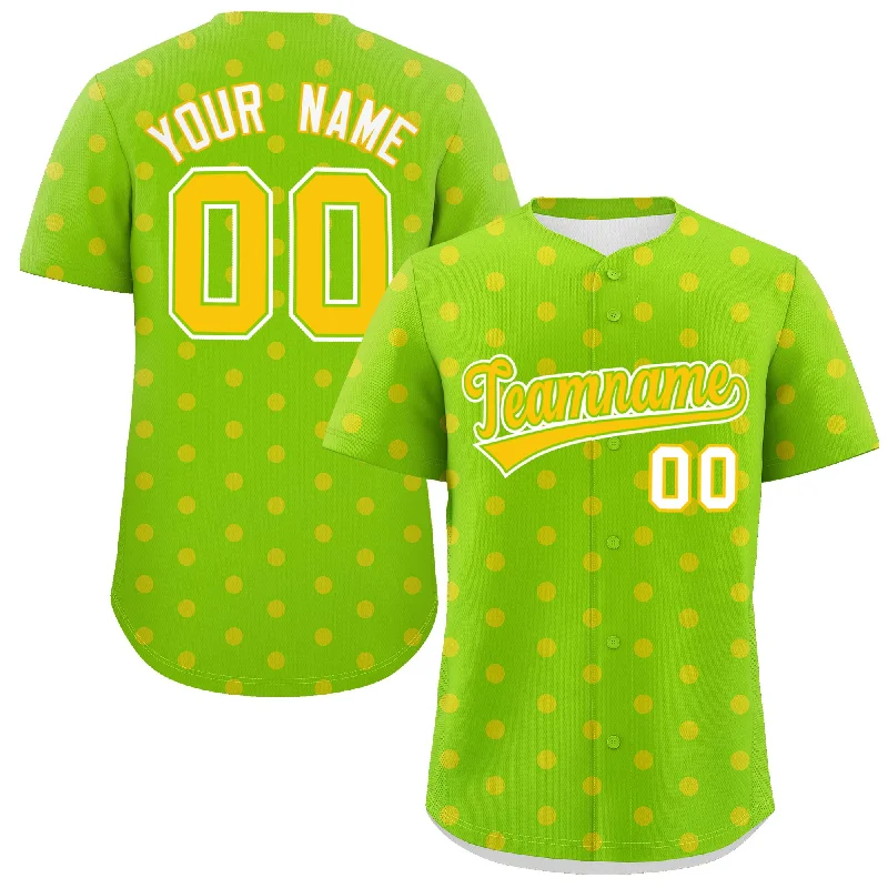 Baseball Jersey For Holiday Gifts-Custom Neon Green Gold Personalized Polka Dot Graffiti Pattern Authentic Baseball Jersey